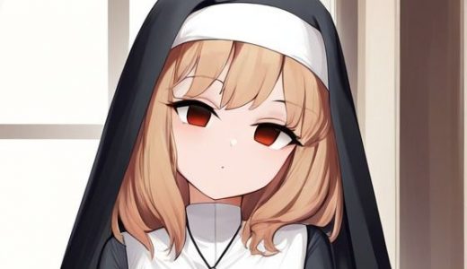 シスターの女の子が催●にかかってスカートをたくし上げている画像